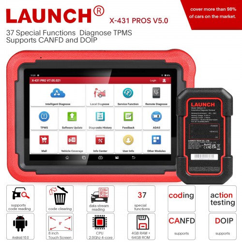 2024 LAUNCH X431 PROS V5.0 Auto Diagnostic Tool Full System Scanner with Launch X431 GIII X-PROG 3 Advanced Immobilizer