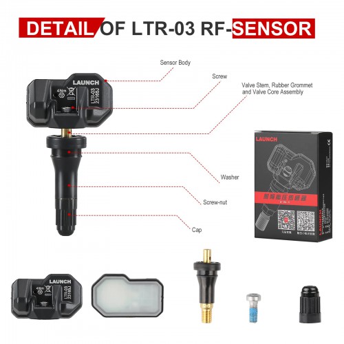 4pcs Launch LTR-03 RF Sensor 315MHz & 433MHz 2 in 1 Universal Programmable TPMS Sensor (Metal Valves/ Rubber Values)