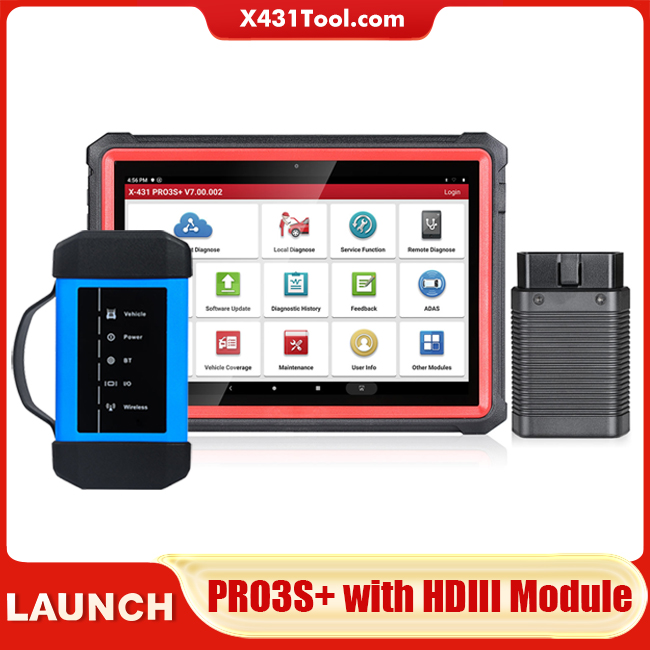 LAUNCH X431 PRO3S+ PRO3 S+ with X431 HDIII HD3 Heavy Duty Adapter Work for Both 12V & 24V Cars and Trucks