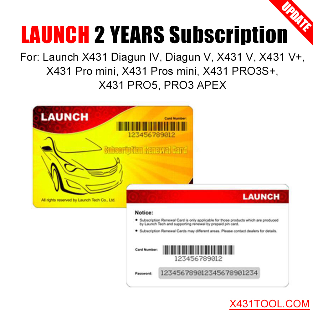 Two Years Online Update Service for Launch X431 Diagun IV, Diagun V, X431 V, X431 V+, X431 Pro mini, X431 Pros mini, X431 PRO3S+, X431 PRO5, PRO3 APEX