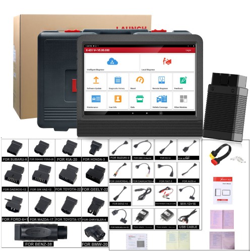 Launch X431 V+ 10.1inch Tablet with X431 HDIII HD3 Ultimate Heavy Duty Adapter Work for Both 12V & 24V Cars and Trucks