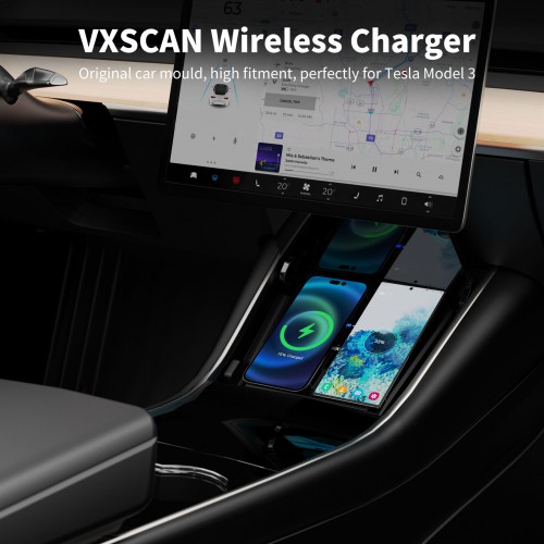 VXSCAN M3 Wireless Charger on Tesla Model 3 for Qi-compliant Apple and Android Phones