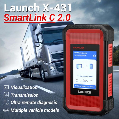 Launch X431 V+ 10.1inch Tablet with X431 Smartlink C V2.0 Heavy Duty Module Adapter Work for Both 12V & 24V Cars and Trucks