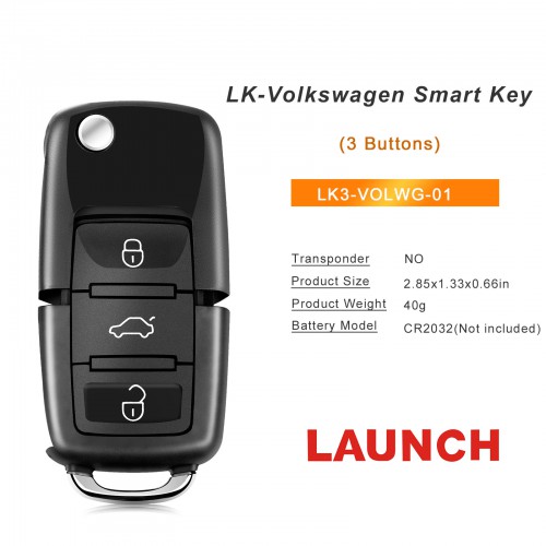 Launch LK-Volkswagen Smart Key LK3-VOLWG-01 Folding 3 Buttons Black 5 Pieces
