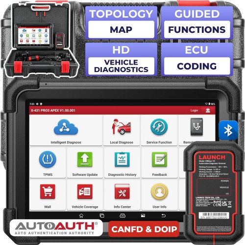 Launch X431 Pro3 Apex All System Diagnostic Scan Tool for Mechanics Online Coding, Topology Map, CAN FD & DoIP, 37+ Services