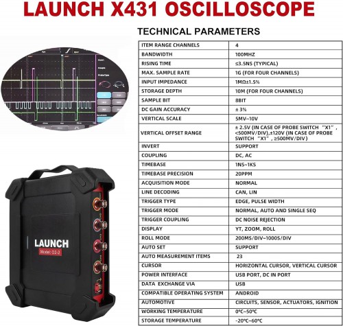 LAUNCH X431 O2-2 Oscilloscope Scopebox Analizador 4 Channel Digital Scopebox Tester USB Port Works with X431 PAD VII, PAD V, PAD III