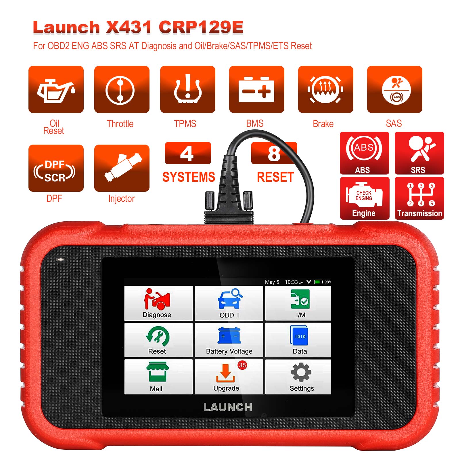 LAUNCH CRP123E OBD2 Scanner Car Diagnostic Scan Tool Check Engine Fault  Code Reader with Oil Reset, SAS Reset, Throttle Adaptation, Battery Test,  Auto VIN 