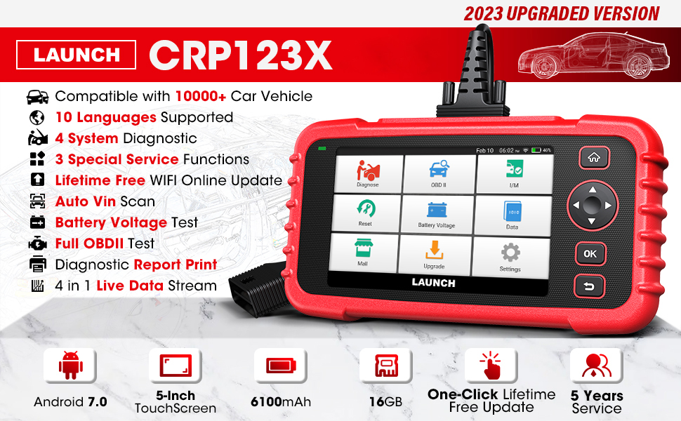 Launch CRP123X Elite OBD2 Scanner Car Diagnostic Code Reader ABS SRS  Transmission SAS Calibration/Throttle Reset/Oil Reset, Battery Test, 
