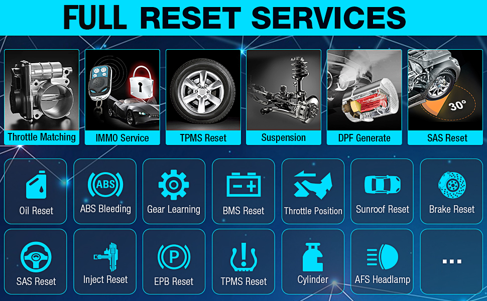 LAUNCH X431 PAD V DIAGNOSTIC TOOL SUPPORTS MORE THAN 60 SPECIAL RESET FUNCTIONS